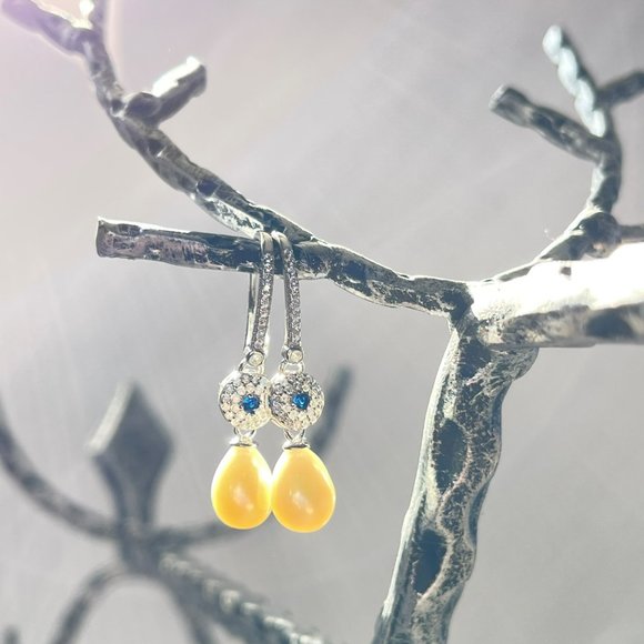 Vintage Style 925S Zirconia And Real Freshwater Drop Pearl Dangle Hook Earrings - Picture 13 of 14